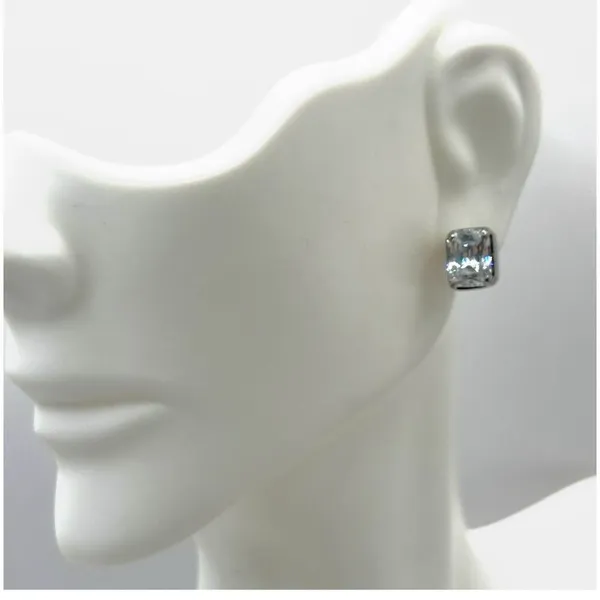 Sterling Silver & CZ Stud Earrings Silver - Image 2