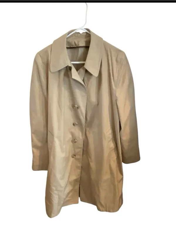 Vintage Adams Row Tan Trench Coat Brown Faux Fur zip-in lining Old money Classic - Image 8