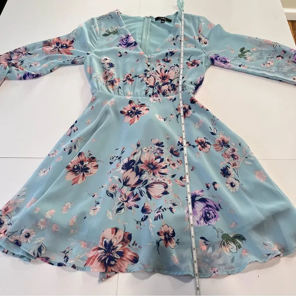 Lulus Always Yours Light Blue Floral Print Long Sleeve‎ Skater Dress SMALL - Image 10