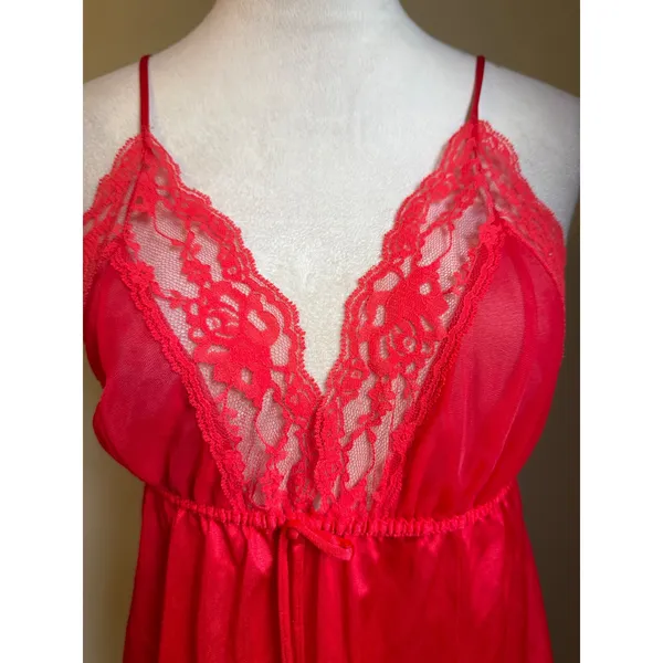 Tres Chic Red Lace Med Babydoll Chemise Nightie Lingerie top vintage sexy glam‎ - Image 2