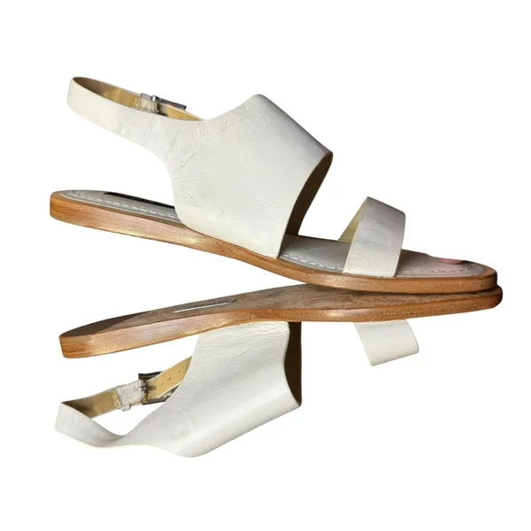 Lafayette 148 Shoes Womens Size 7 White Leather Slingback Sandals Flat‎ Strappy - Image 4
