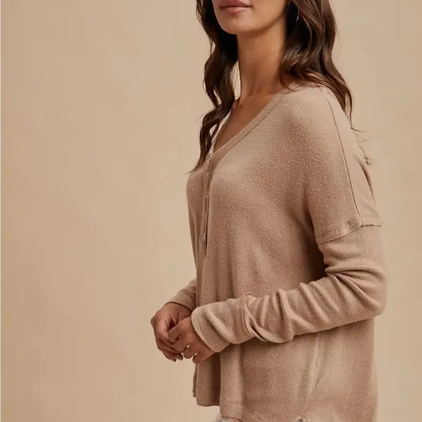 Women's Tan Henley - Image 7