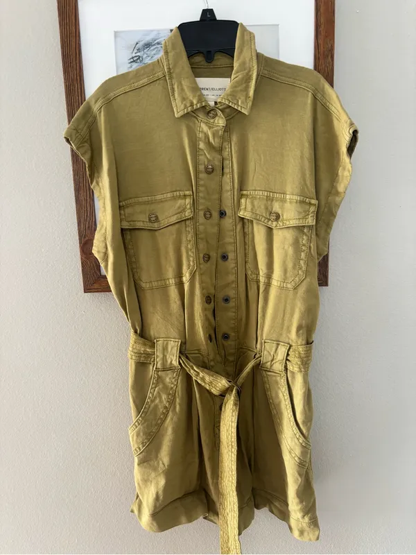Current/Elliott Olive Utility Belted Romper Shorts - Image 4