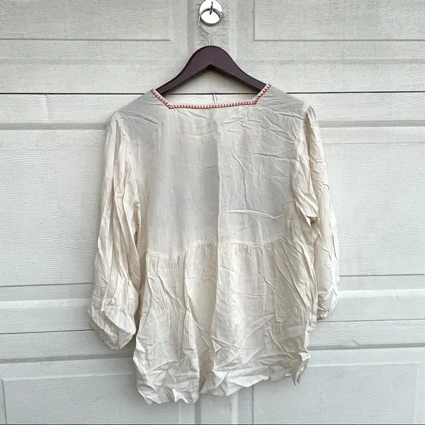 Entro Women’s Shirt Blouse Beige Floral Embroidered 3/4 Sleeve Medium - Image 3
