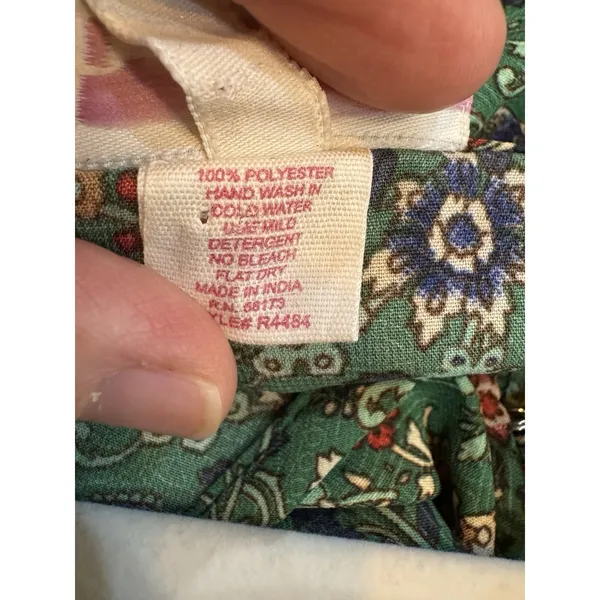 Boemo Ruffle Prairie Floral Green Paisley Maxi Dress V-Neck Ruffle Size Medium - Image 7