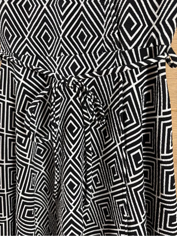 SMAK PARLOUR Black/White Geometric Faux Wrap Dress SMALL - Image 3