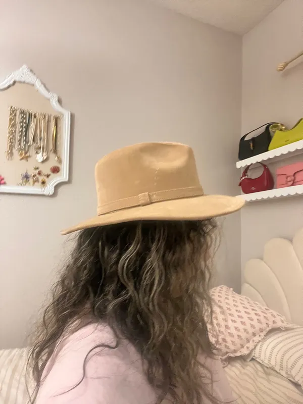 Suede tan neutral beige cowboy style hat western - Image 3