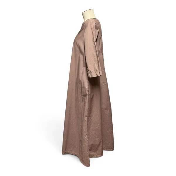 Neirami Made in Italy Cotton Poplin 3/4 Sleeve Midi Dress Tortora Brown Small - Image 3