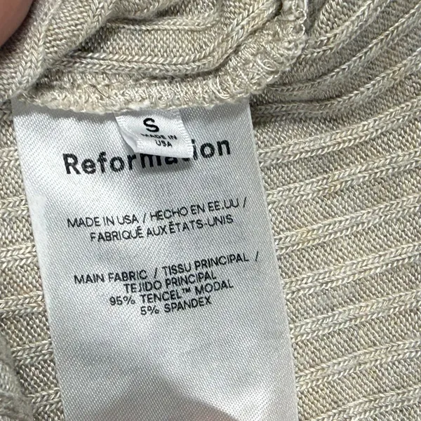 Reformation Womens Small Tan Ribbed Knit Long Sleeve Cropped Top Tencel Modal - Image 3