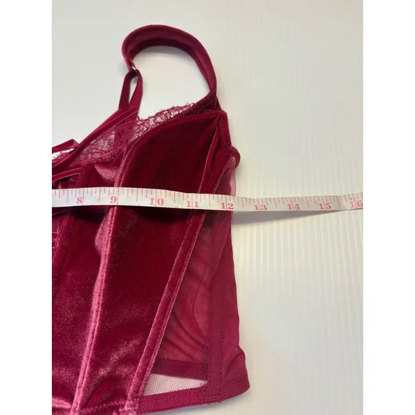 Victoria's Secret Corset Top Womens Medium Burgundy Velvet‎ Dream Angels Bustier - Image 12