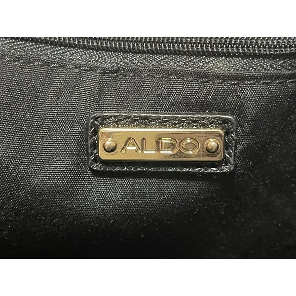 ALDO Black Large Textured Tote Bag Zip Closure Gold Studded Inner Pockets - Image 9