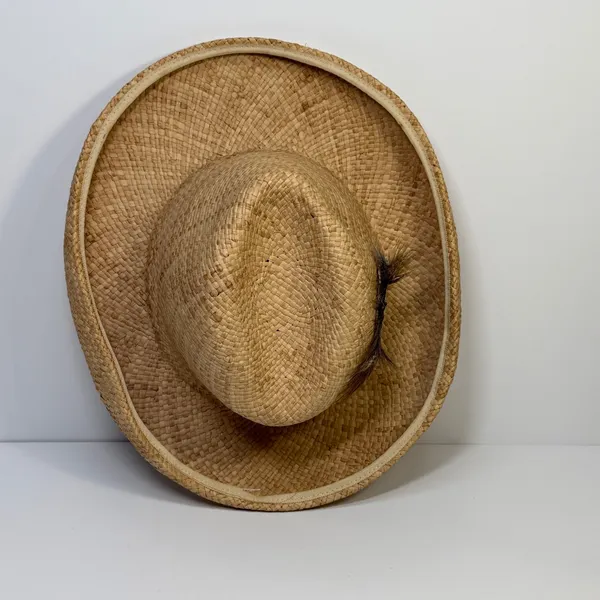 Georgi Vintage Straw Cowboy Hat Tan Feather Accent Wide Brim Western Boho Unisex - Image 6