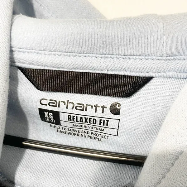 Carhartt‎ Women Size XS Light Blue Clarksburg Graphic Sleeve Pullover Sweatshirt - Image 3