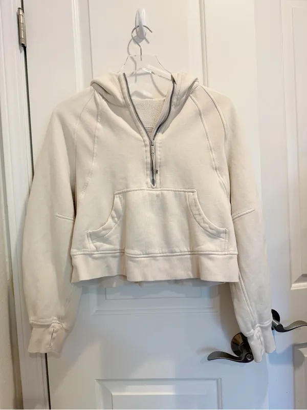 LULULEMON Oversized Scuba Half-Zip Hoodie‎ Pullover Sweatshirt Cream XS/S - Image 3
