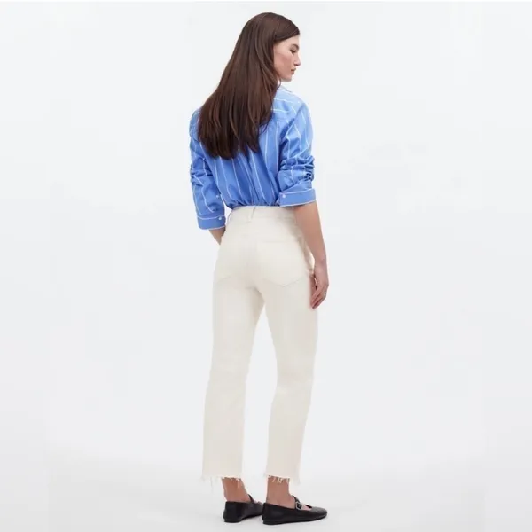 Madewell The '90s Straight‎ Crop Jeans Raw Hem in Tile White Size 23 NWT - Image 10