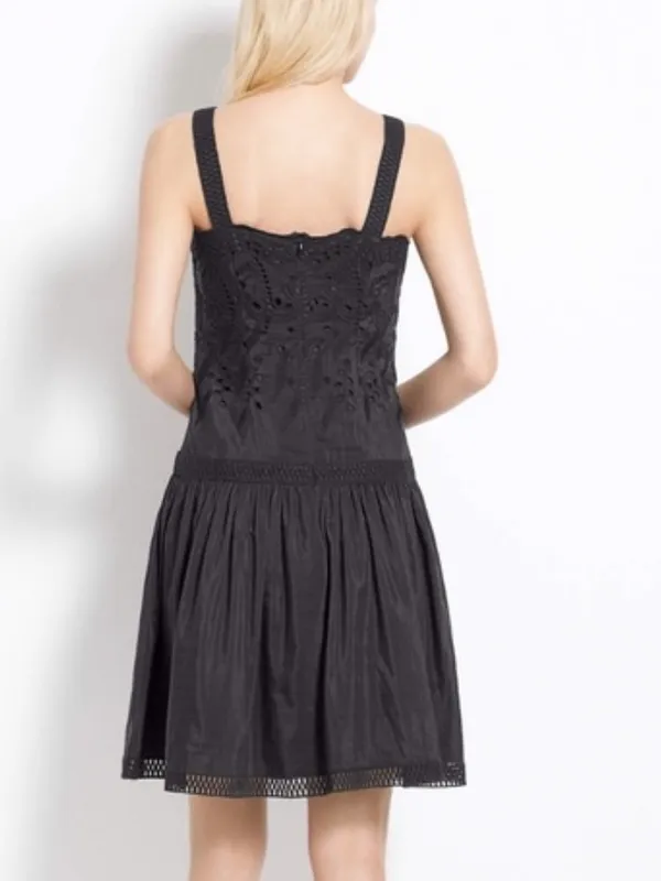 Ann Taylor Black Embroidered Floral Eyelet Sundress Sleeveless - Image 7