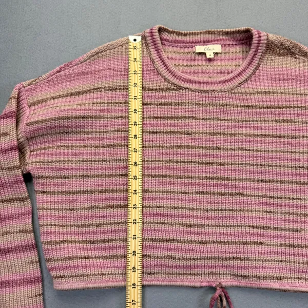 Elan Womens Striped Cropped Sweater Pink Purple SWS10899‎ Drawstring Hem Size M - Image 4