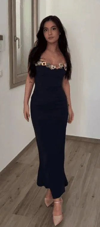 Azazie JALISE NAVY AND MULTI FLORAL NECKLINE MAXI DRESS - Image 7