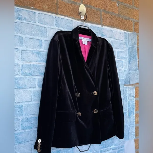 GRETCHEN SCOTT double breasted velvet blazer size small Black - Image 2