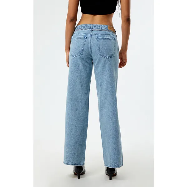 Pacsun Pacsun Low Rise Wide Leg Jeans Light Wash Silver Chain Belt Size 24 Baggy - Image 3