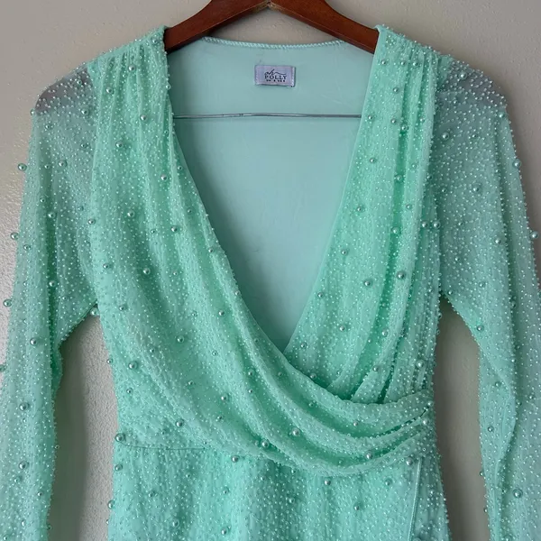 Oh Polly Mint Green Embellished Wrap Over Mini Dress US Size 4 - Image 2