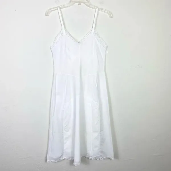 Vintage Image Artemis White Floral Lace Neckline Detail Slip Dress Size 38B Tall - Image 3