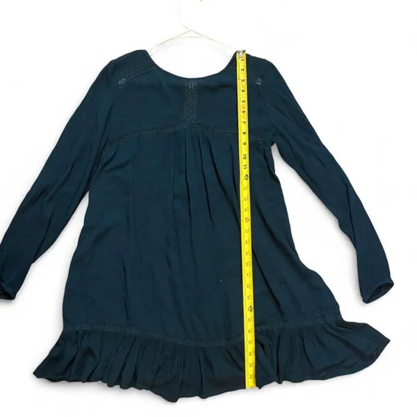 Free People Teal Crochet Lace Ruffle Tunic Mini Dress XS Boho - Image 4