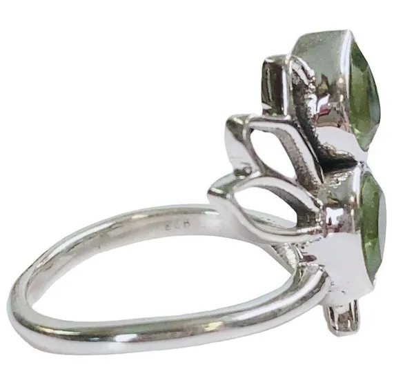 Natural Peridot Dual Stone Ring Silver August Birthstone Green Ring Adjustable 6 - Image 4