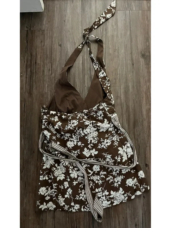 Y2K VTG Lots of Love by Speechless Brown Floral Halter Top M - Image 3