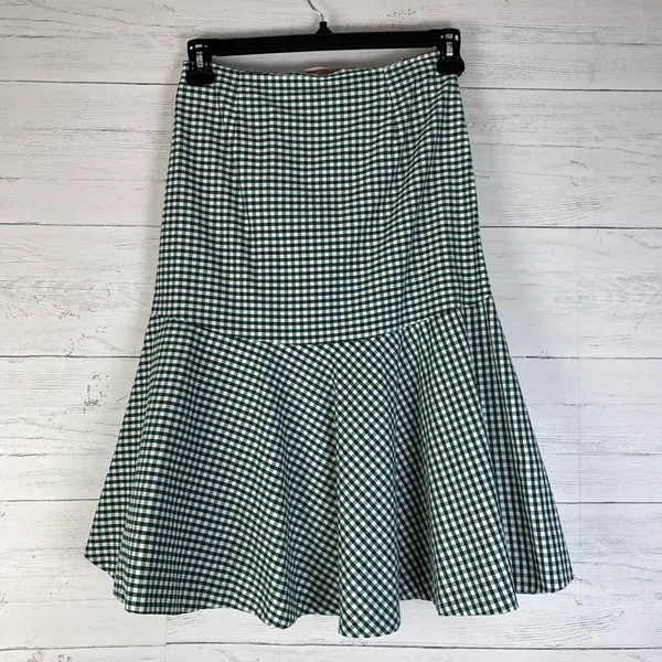 Zara green/white gingham Asymmetric ruffle Midi Skirt size XS - Image 4