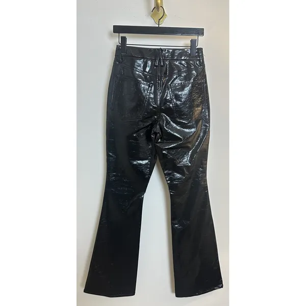 GOOD AMERICAN Good Legs Croc Embossed Faux Leather Flare Pants in Black US 26 - Image 5