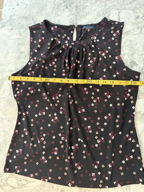 Tommy Hilfiger Black Floral Sleeveless Keyhole Top - Pink & Burgundy Blooms Sz M - Image 5