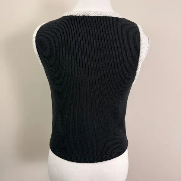Abercrombie & Fitch Mara Button-Up Sweater Vest Black White Contrast Trim Med. - Image 4