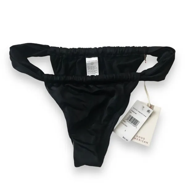 GOOD AMERICAN Shine Ruched Bikini Bottom In Black001 Size 3 (US L) NWT Reg $55 - Image 9