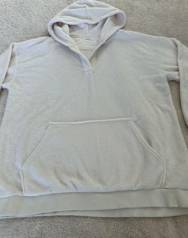 Aerie Sherpa fleece cream hoodie size small oversized - Image 2