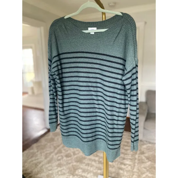 Old Navy Striped Sweater Pullover Green Black Classic Academia Cozy Buttery Soft - Image 2