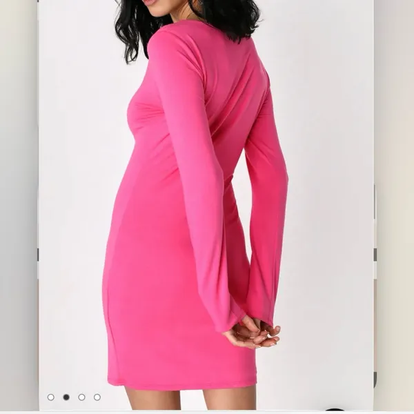 NWT Lulus Comeback Baby Hot Pink Long Sleeve Knit Dress‎ LARGE - Image 4