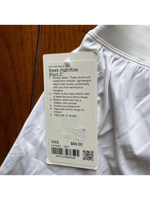 Lululemon Sleek Short High Rise 3” White Size XXS (2) NWT - Image 3