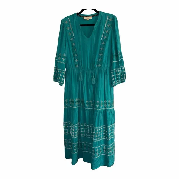 ✨Nurture Embroidered Pintuck Boho Green & White Maxi Sz Large Dress✨ - Image 3