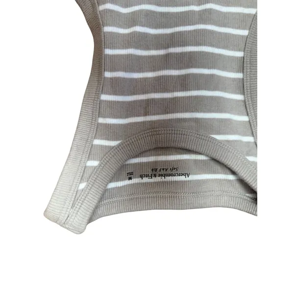Abercrombie & Fitch Tan White‎ Striped Soft A&F Rib High Neck Bodysuit M - Image 3