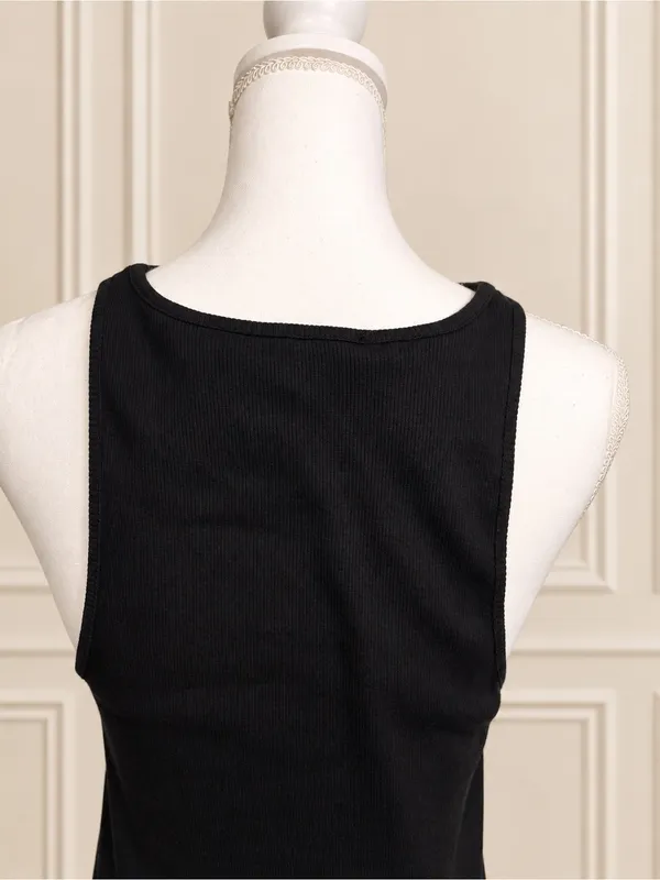 NWOT French Connection Black Ribbed Fringe Hem Midi Dress Size L Boho Swing - Image 11