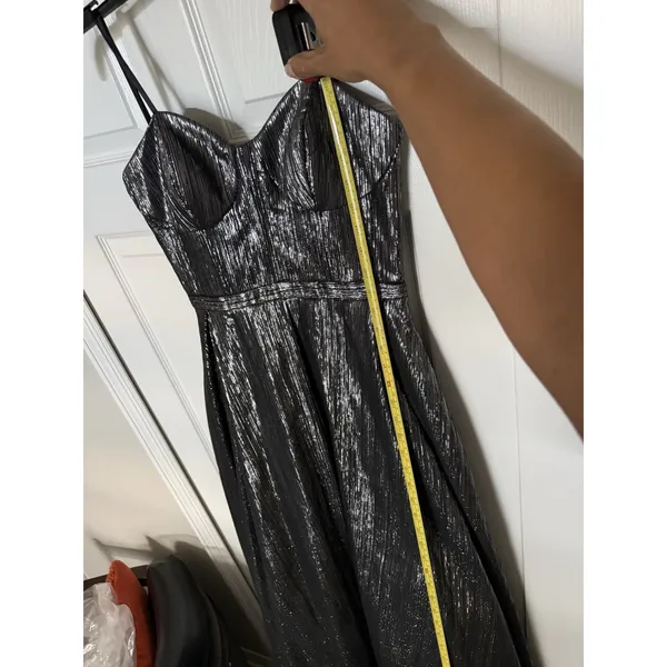 GB Women's 3 Silver Black Metallic Pleated Sweetheart Maxi Long Formal Dress - Image 10