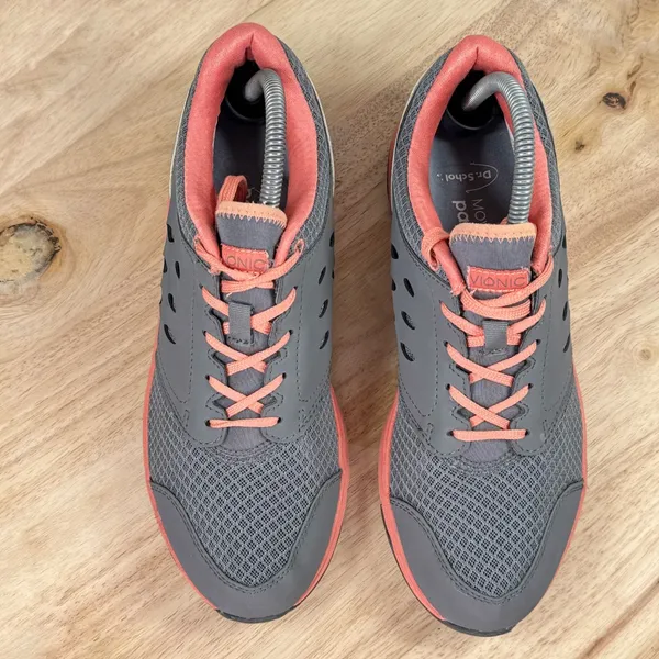 Vionic Venture Orthotic Mesh Low Top Lace Up Sneakers Grey‎ Coral Orange 9 - Image 4