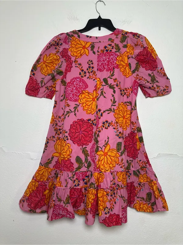 Karlie Women’s M Floral Bubble Sleeve V-Neck Ruffle-Hem Mini Dress with Pockets - Image 3