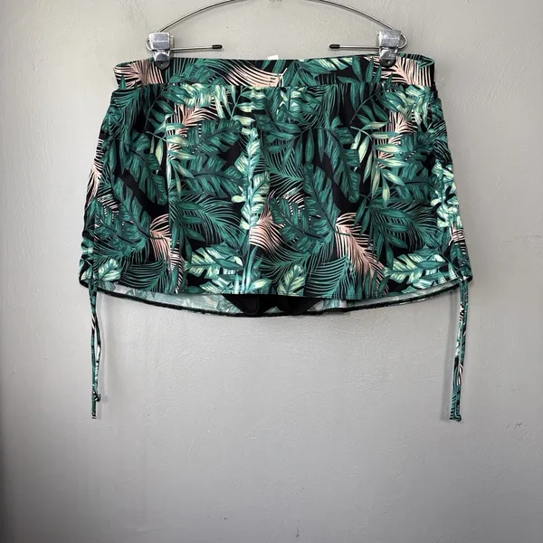 Cacique Swim Skirt Plus Size 24 Green Tropical Leaf Ruched Tankini Bottom Summer - Image 3