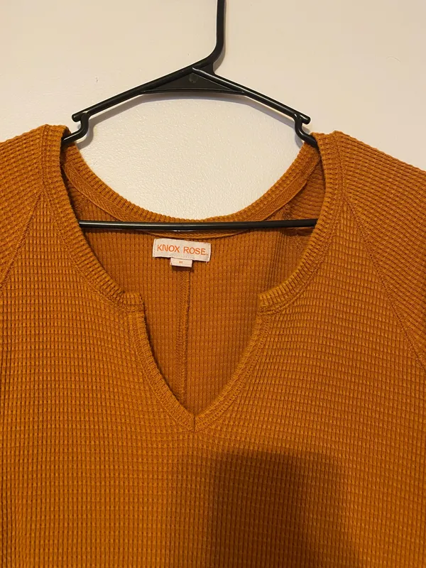Knox Rose Mustard Yellow Long Sleeve Waffle Top - Image 2