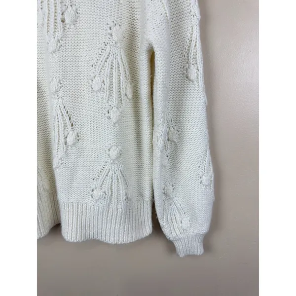 GAP Women’s Chunky Cable Pointelle Popcorn Knit Crewneck Sweater Size S Tall - Image 4