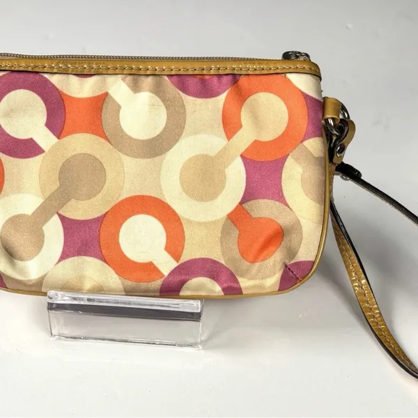 Coach Optic C Colorful Patterned Wristlet Orange pink cream. Patent Leather - Image 3