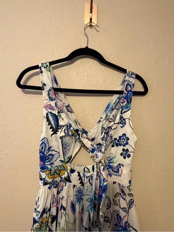 Zara Cotton Floral Midi‎ Dress Tie Back Cut out Front Midi Dress Size Small - Image 5