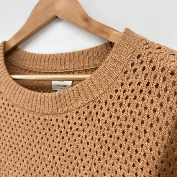 Offline by Aerie Women's Brown Perforated Knit‎ Oversized Sweater Medium Soft - Image 4